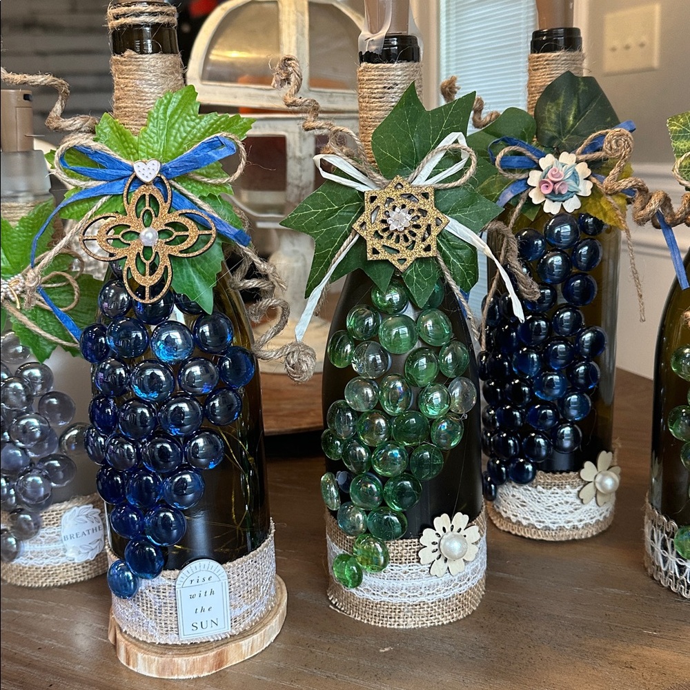 Decorative Wine Bottles (ONE only) with Beads and Leaves - Picture 4 of 5